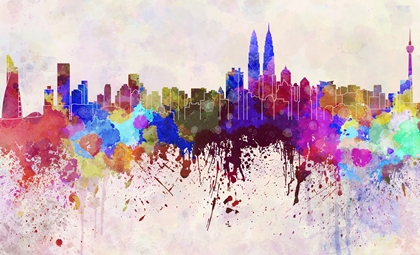 Kuala Lumpur skyline in watercolor background