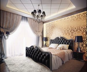 Extraordinary Combination of Black gold color bedroom interior design