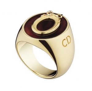 Lucky Dior 'Oval' pattern ring in metal with gold finish and fluorite